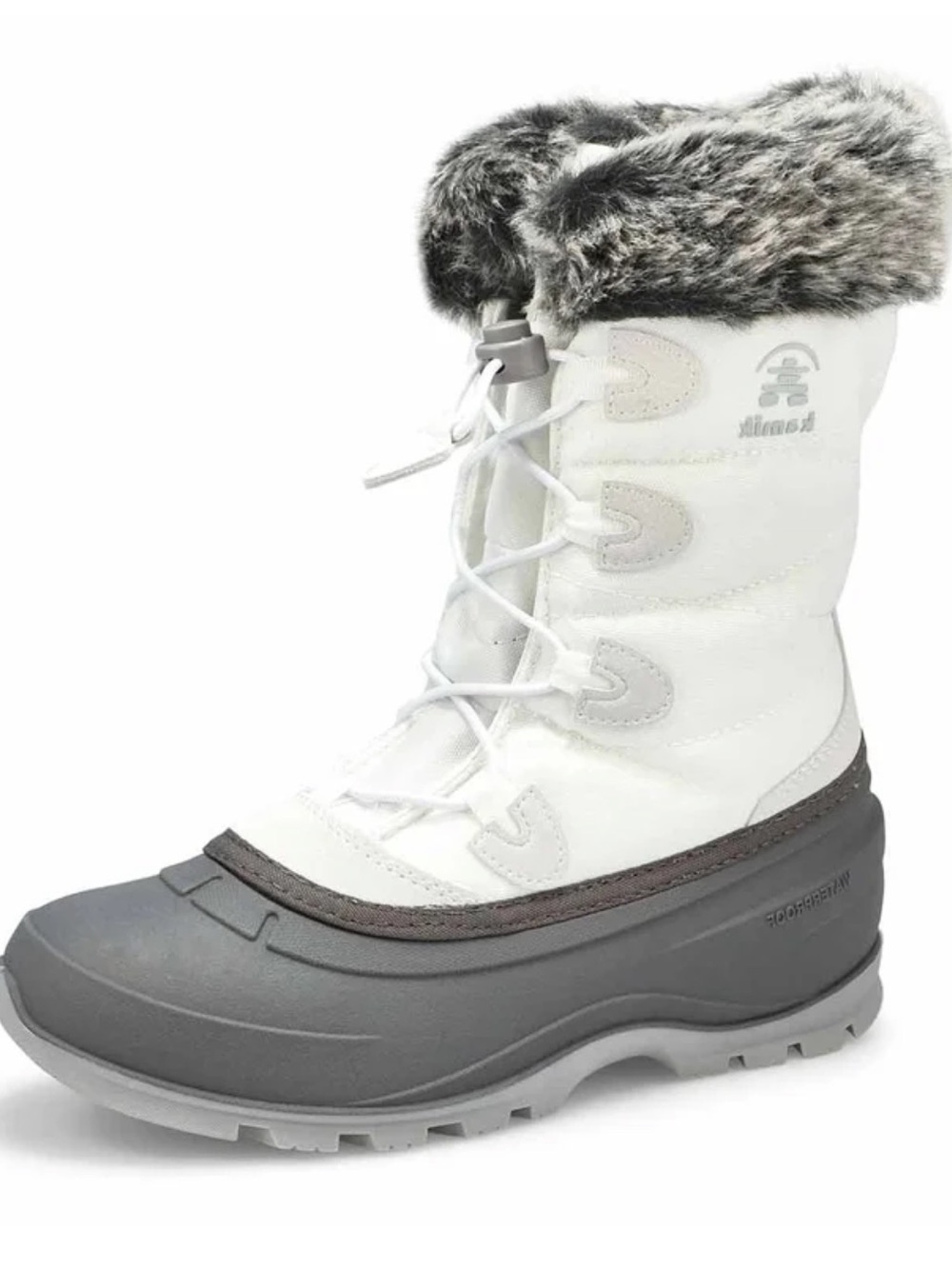 Kamik Momentum 2 Winter Snow Waterproof Faux Fur White Nylon Gray Rubber Boots 6